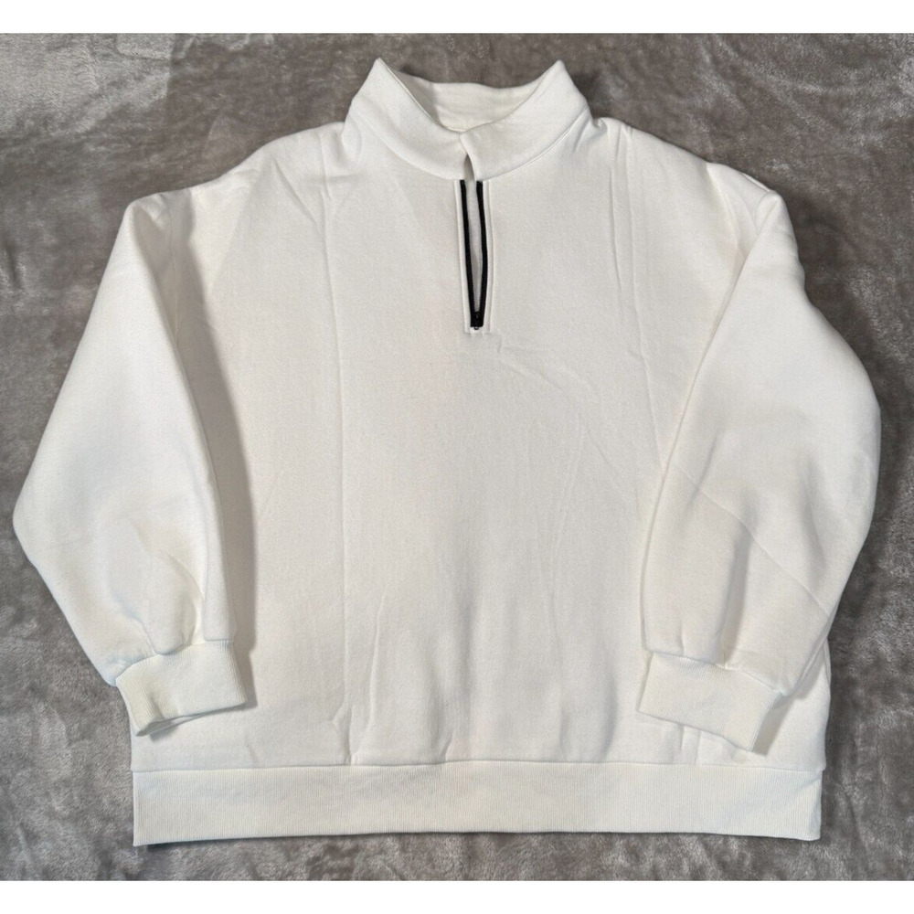 White Mock Neck Oversized Sweatshirt Womens Size L Casual Athleisure